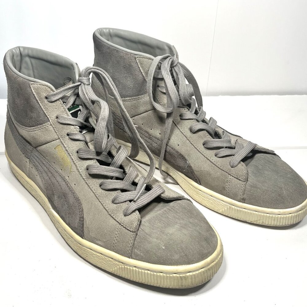 PUMA Suede Embossed Mid Hi Gray Sneakers Trainers 356340-16 US Size 11-1/2